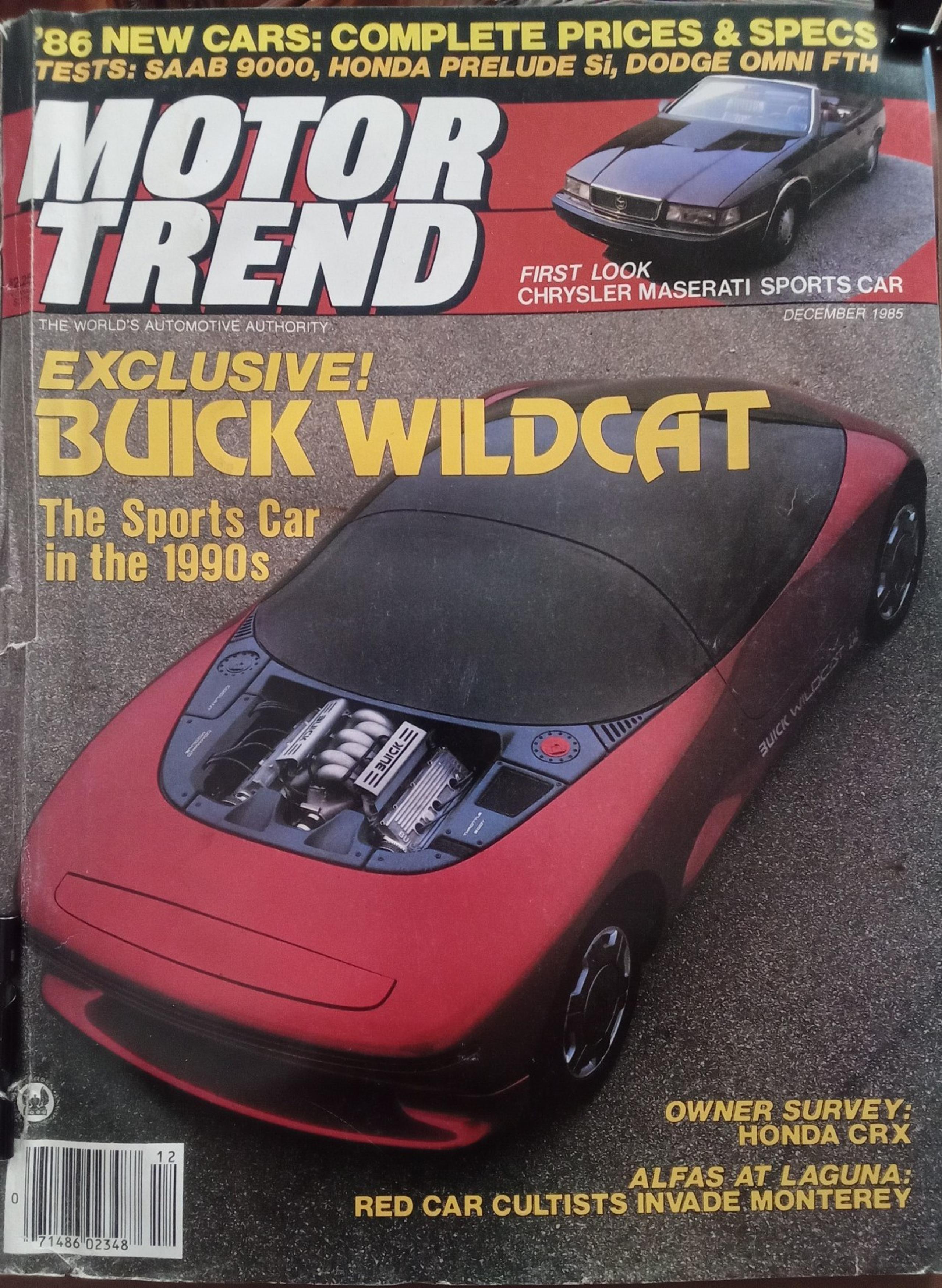 Vintage, December 1985, MOTOR TREND Magazine, Good Cond, Feat. BUICK WILDCAT
