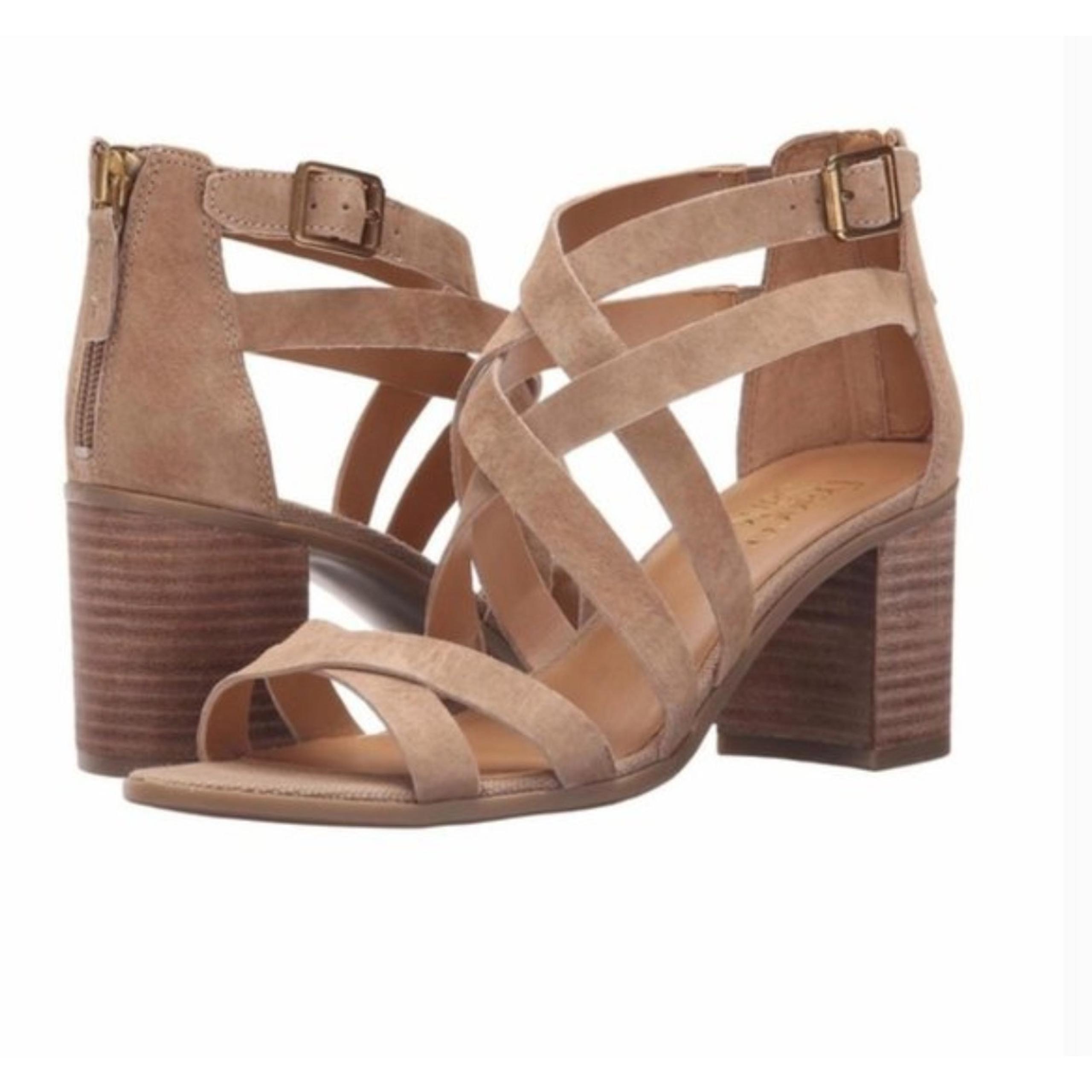 Franco Sarto Hachi Suede Heels 11 Tan Beige Sandals Strappy Comfort Capsule