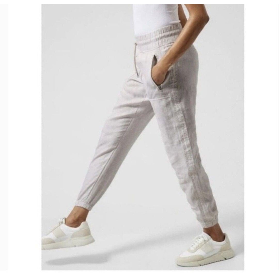 ATHLETA Cabo Tide Linen Jogger Pants Neutral Cheetah Leopard Pull On Pockets
