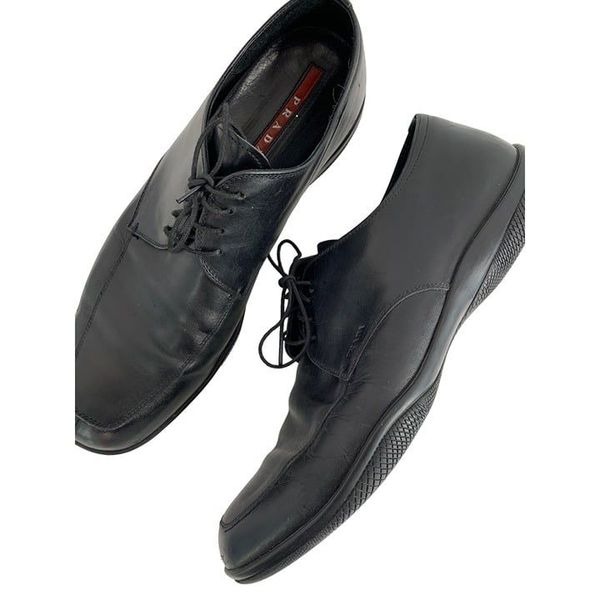 90s Y2K Men’s Prada Oxford Shoes Black Size 9 4E Xwide 6220 EUC Lace Up