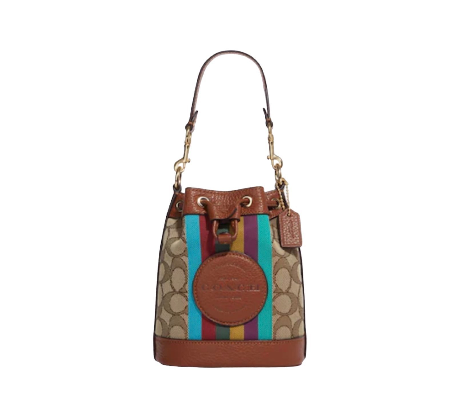 NWT Coach Mini Dempsey Bucket Bag in signature Jacquard with stripe and Coach Pa