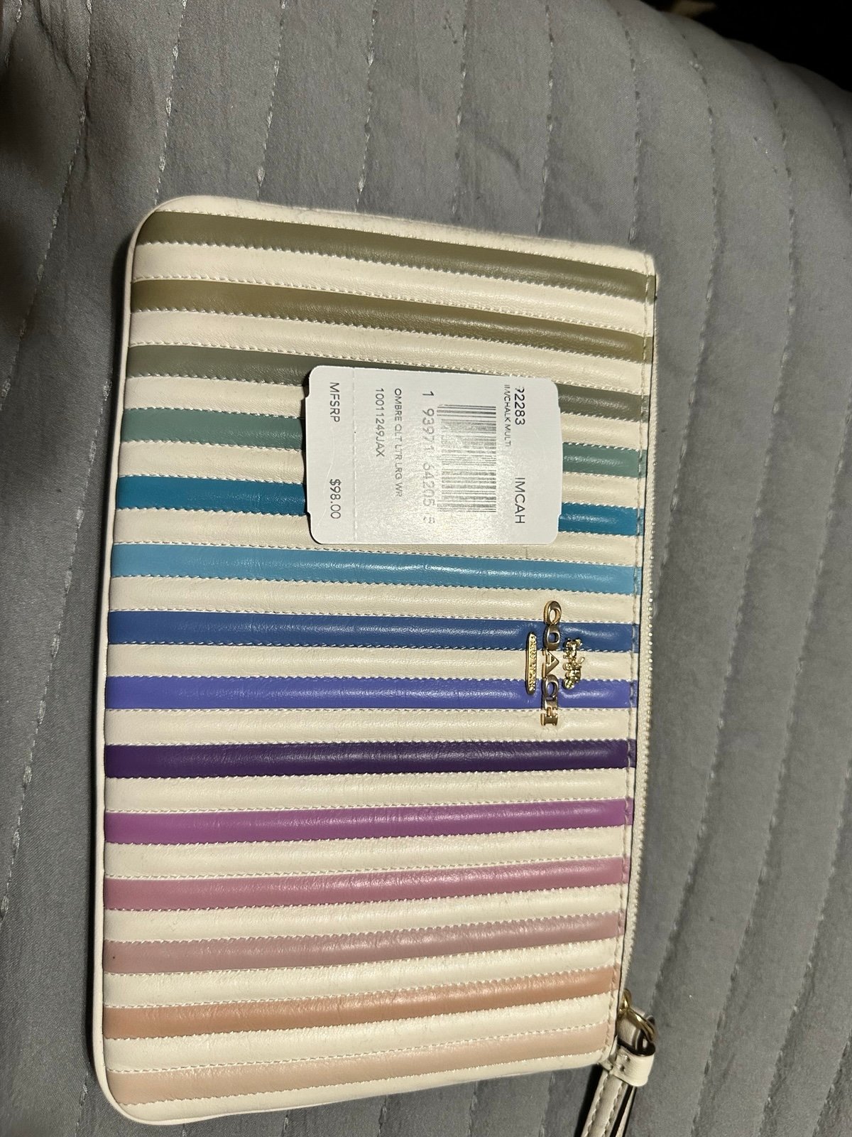 Coach Rainbow Ombre Quilted Stripe Large Wristlet NWT!