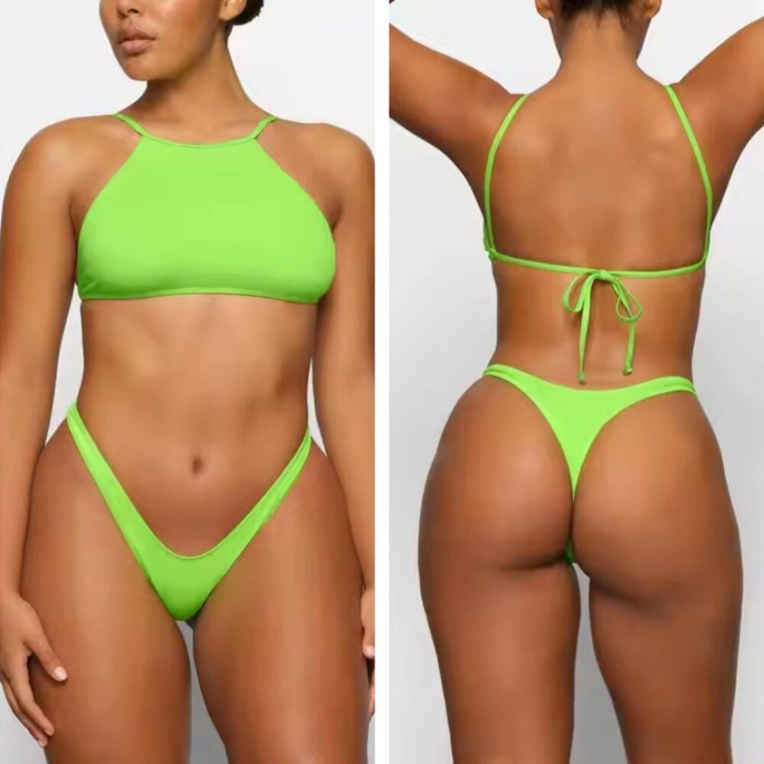 SKIMS Signature Swim High Neck Bikini Top Neon Green