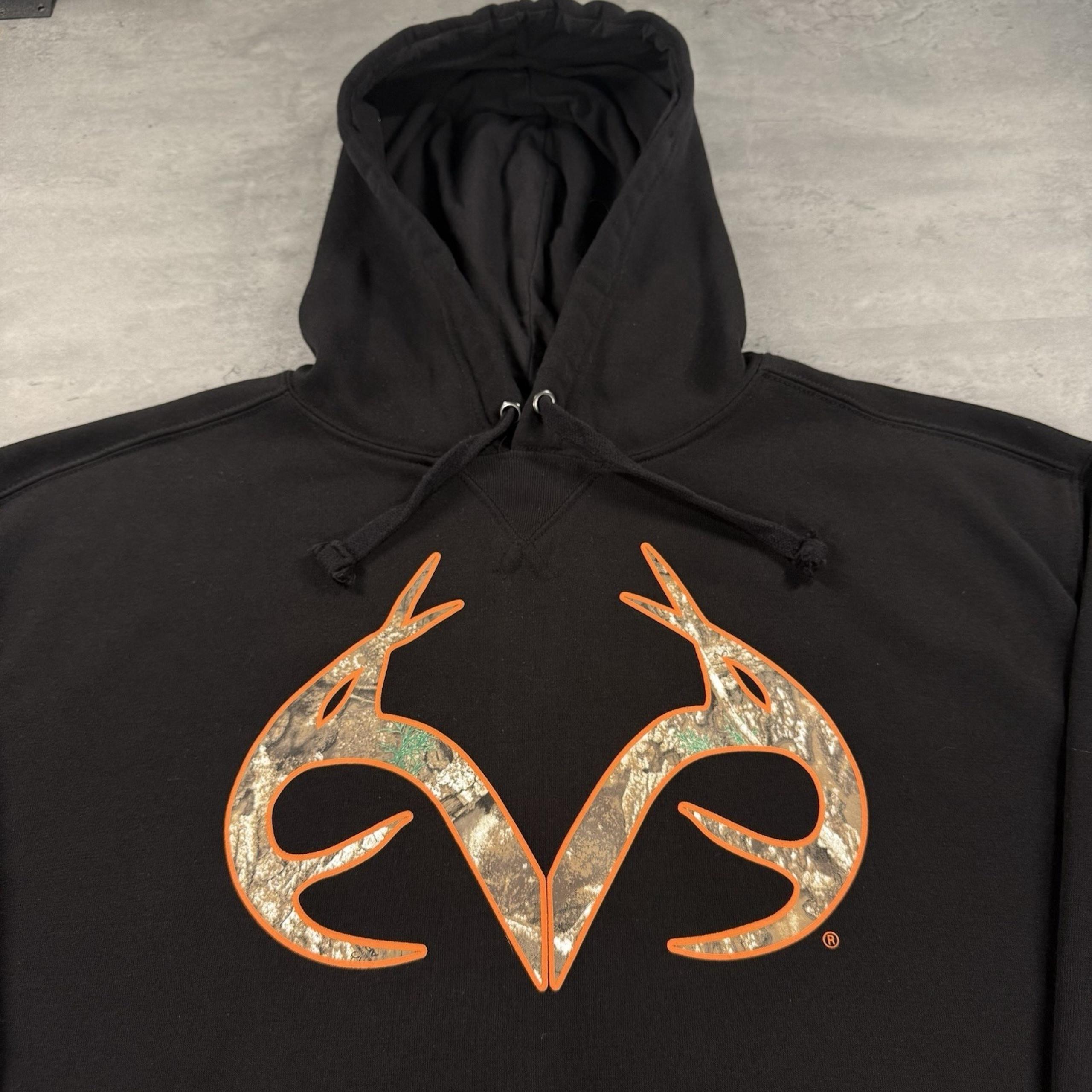 Realtree Hoodie Mens 2XL XXL Black Orange Camo Deer Skull Skeleton Fleece Cotton