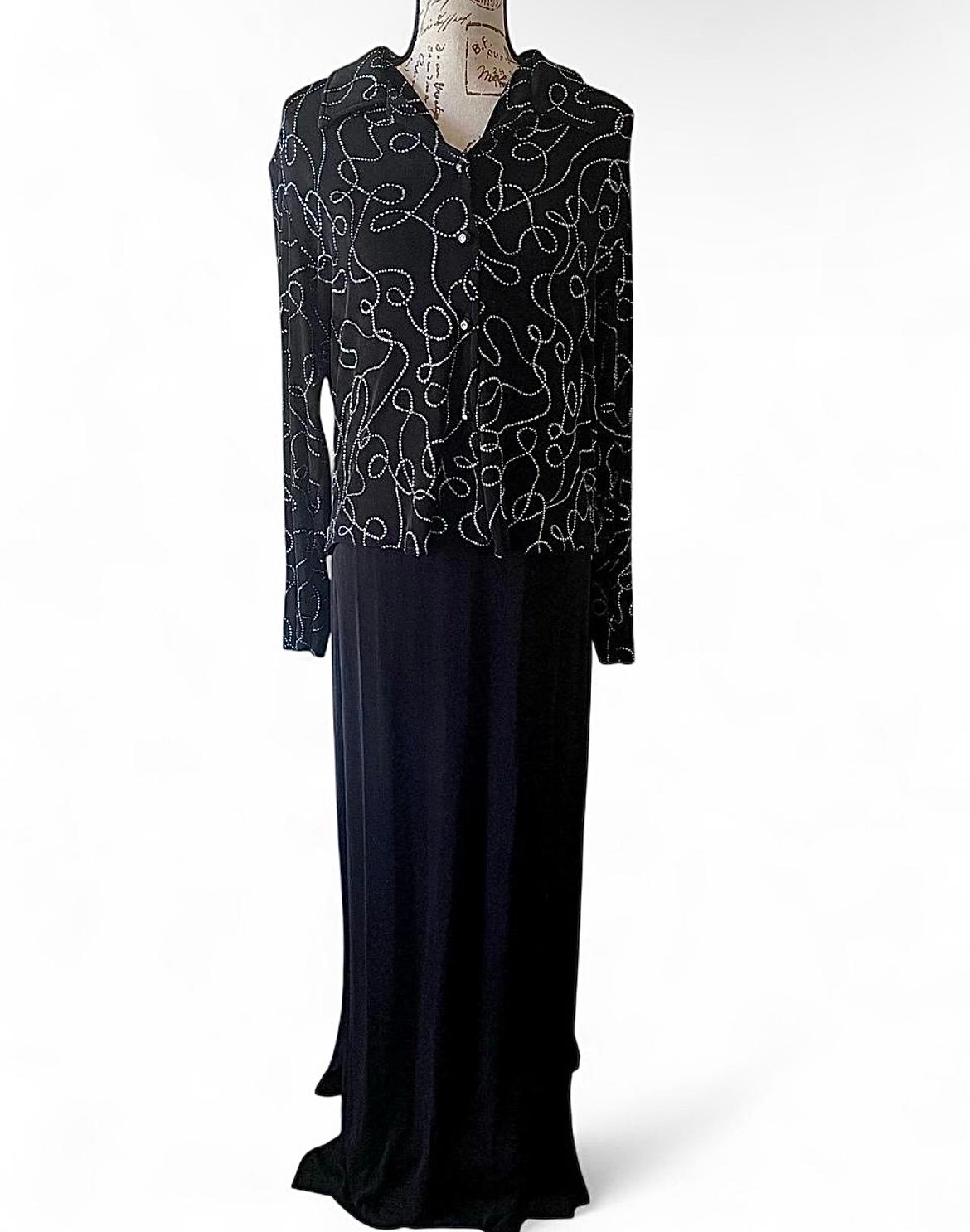 Vintage Ronni Nicole Black Maxi Dress & Rhinestone Blazer Set Sz 12