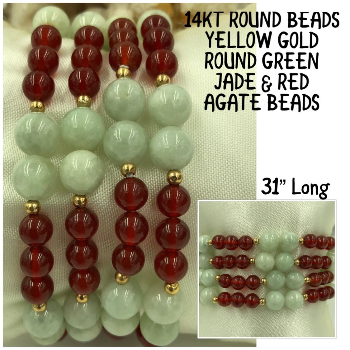 14KT Gold Jade/Green Agate Necklace
