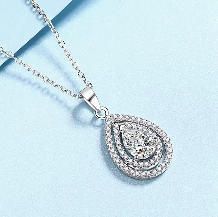 Platinum 925 Sterling Silver 1CT Pear Moissanite Pendant Choker/Stud Earrings