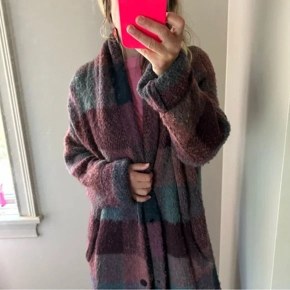 Saltwater Luxe Desireen Sweater/ Purple Plaid Duster Sweater/ Long Cozy Sweater