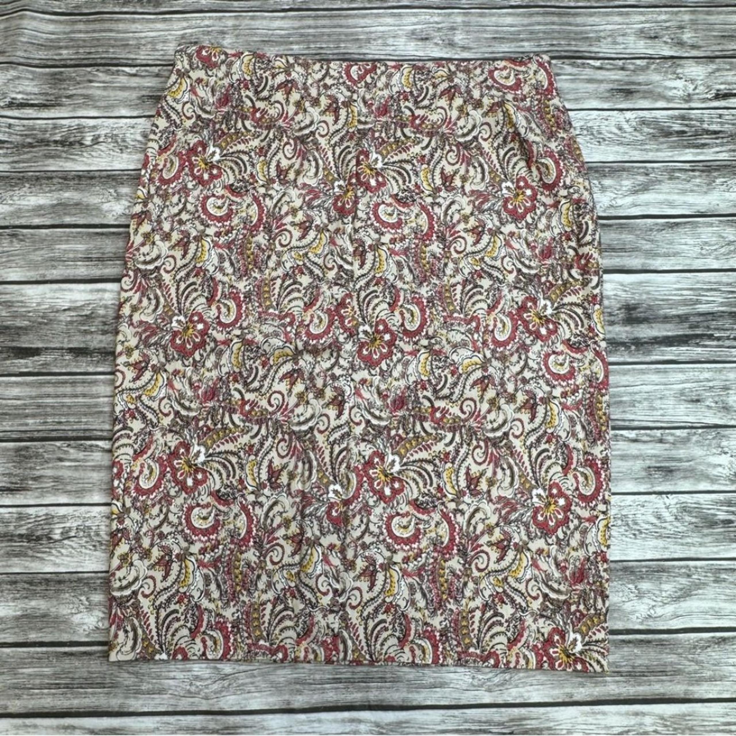 Charter Club Womens Paisley Pencil Skirt Cream Brown Yellow Red 10 Elastic Waist