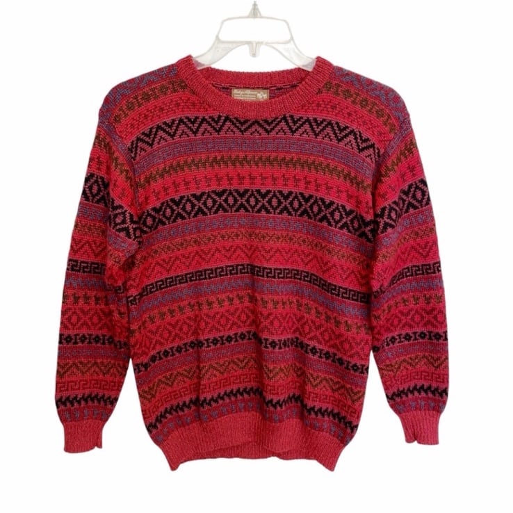 Vintage Classic Alpaca Baby Alpaca Sweater Red Multi Men’s Small Made in Peru