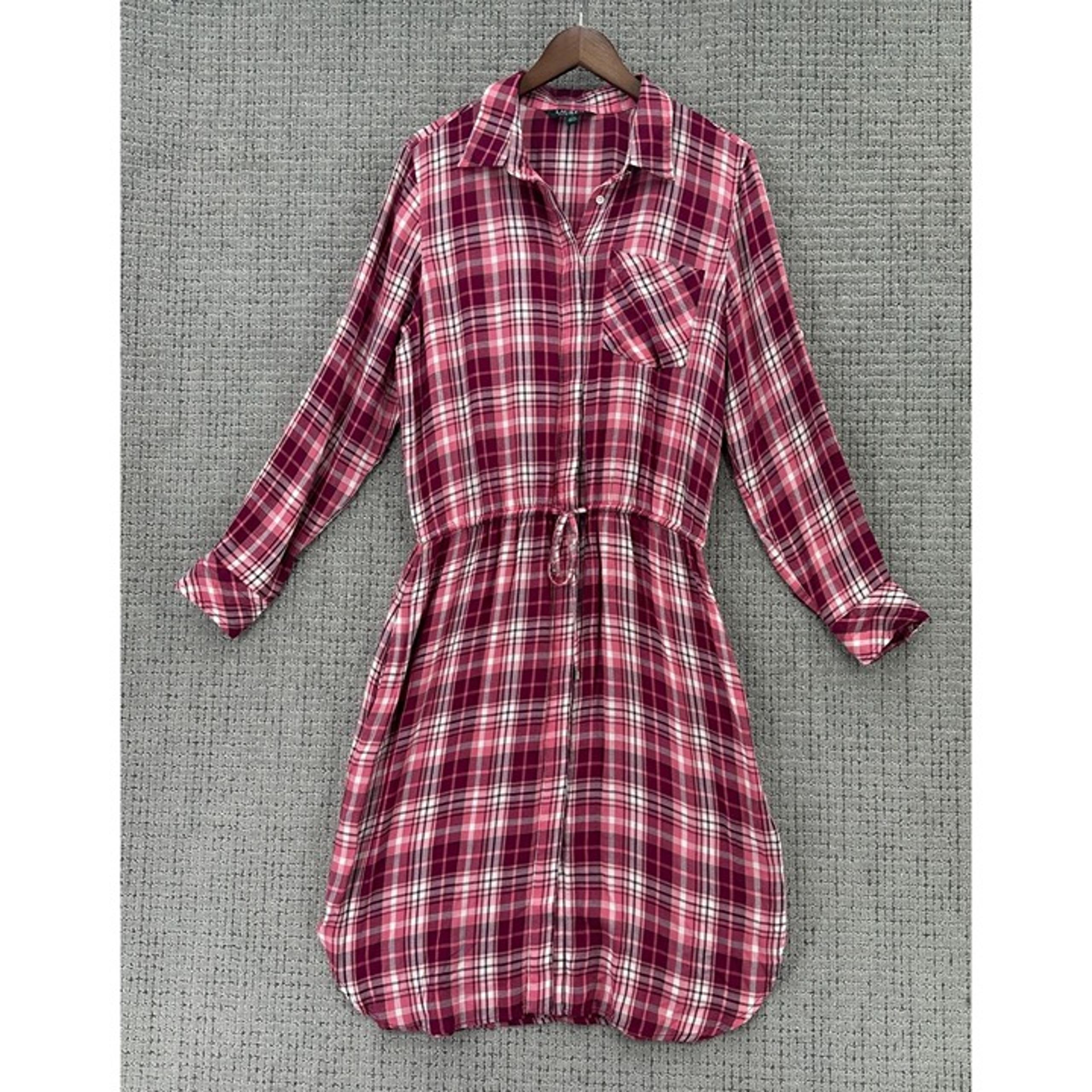Lauren Ralph Lauren Shirt Dress Womens 12 Pink Long Sleeve Button Down Roll Tab