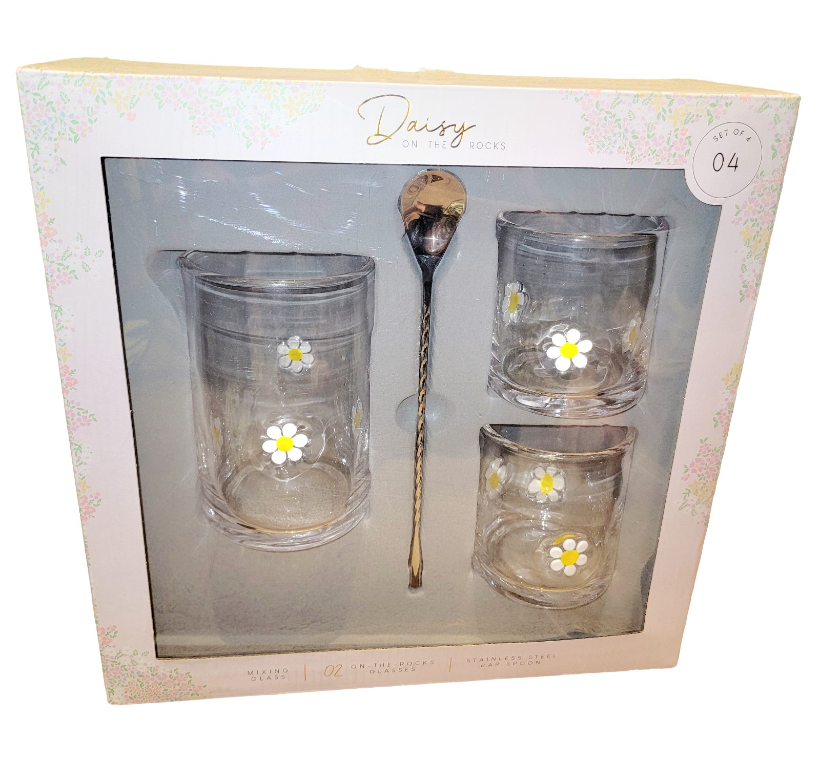 Daisy On The Rocks Cocktail Set Mixing Glass On The Rocks Glasses Spoon NEW