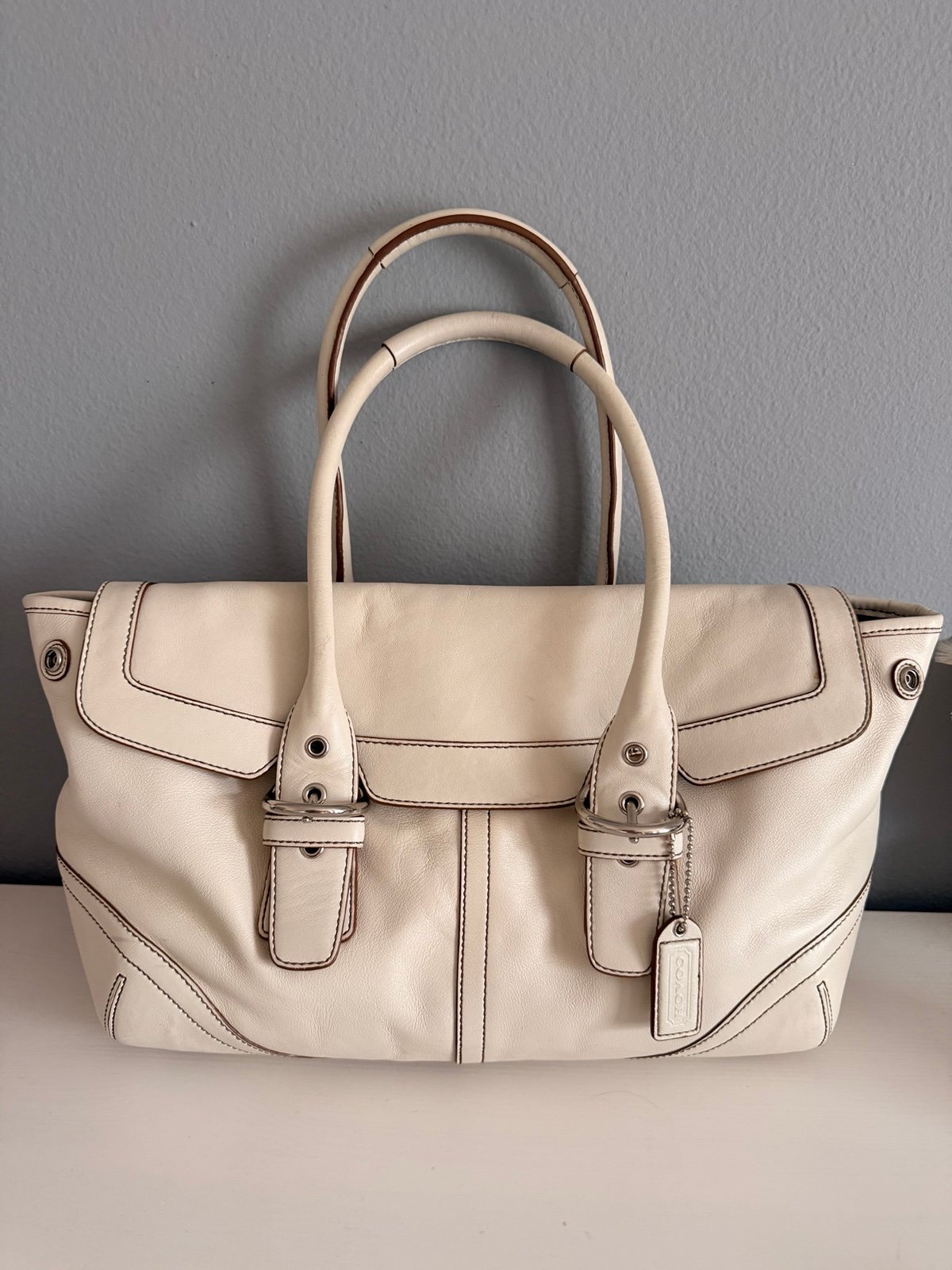 Coach tote top handle bag white 2000s