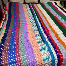Vintage Retro Colorful Striped Large Handmade Crochet Afghan Blanket (80x77)