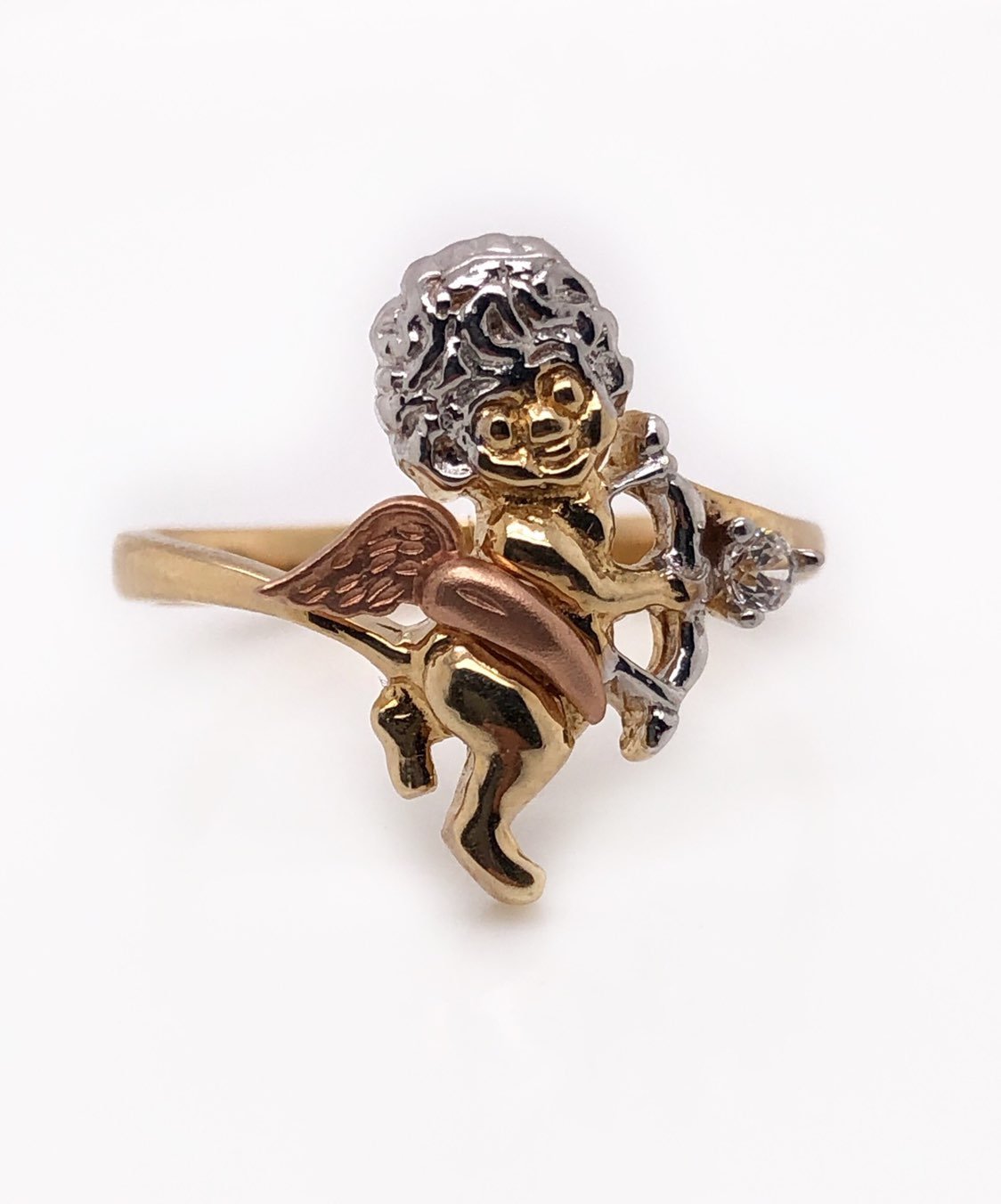 14K Solid Gold Angel Women Girls Ring
