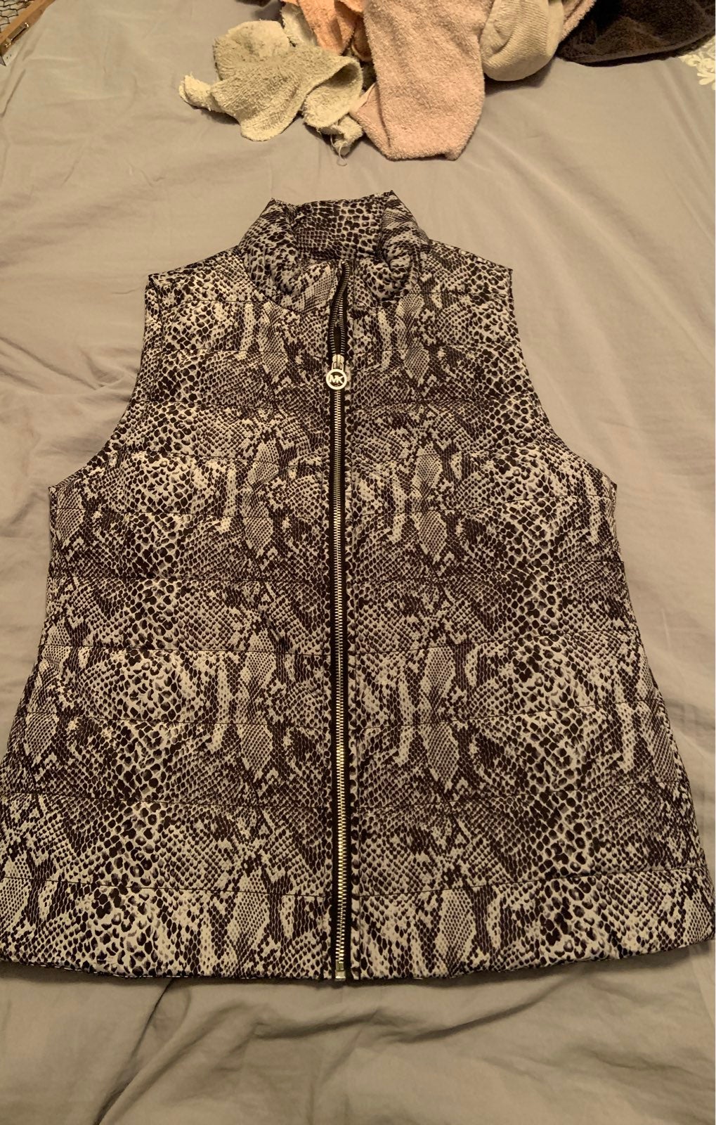 micheal kors snake skin puffer vest size small like new