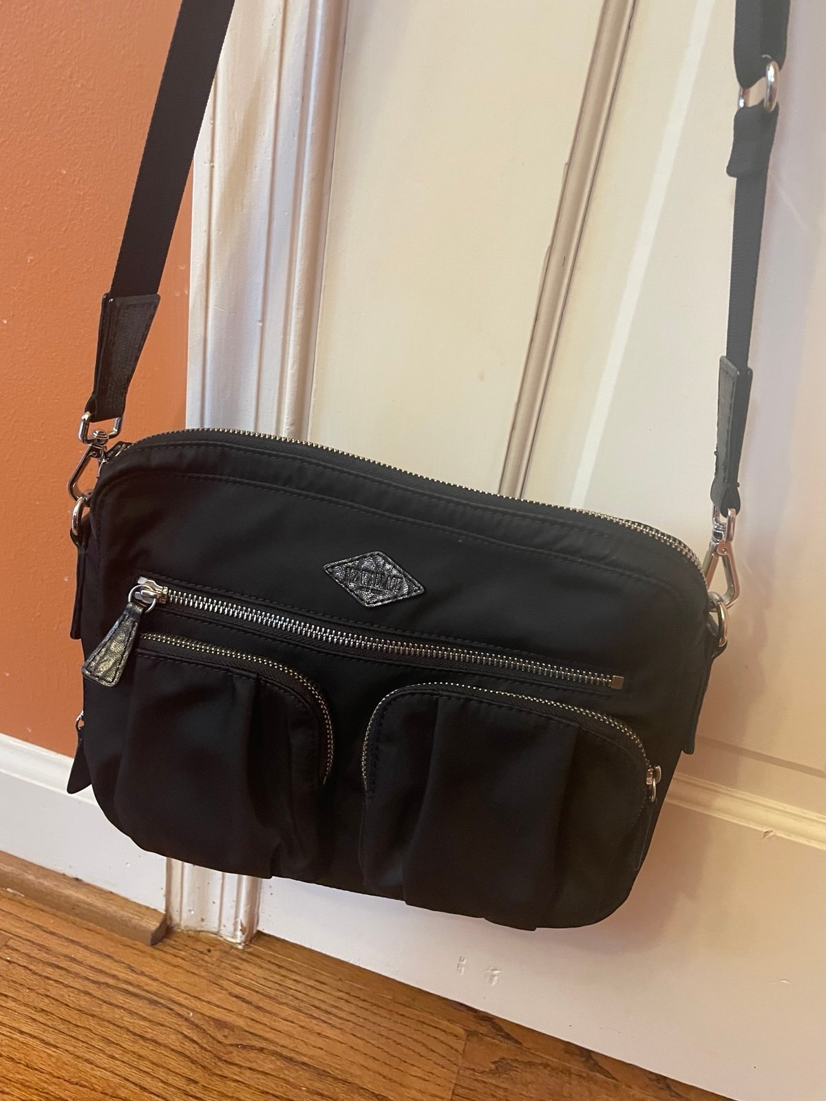 MZ Wallace Black Silver Nylon Crossbody Purse