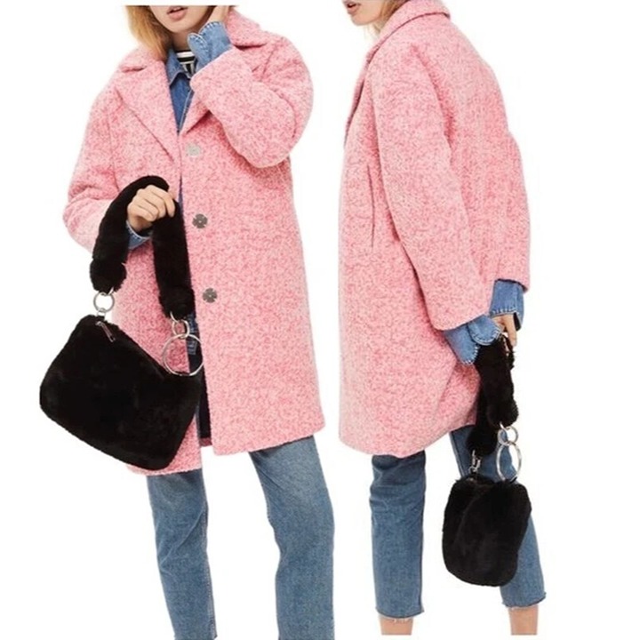 Topshop Wool Blend Coat Womens US 10 Pink Cream Speckled Marl Colorful Preppy