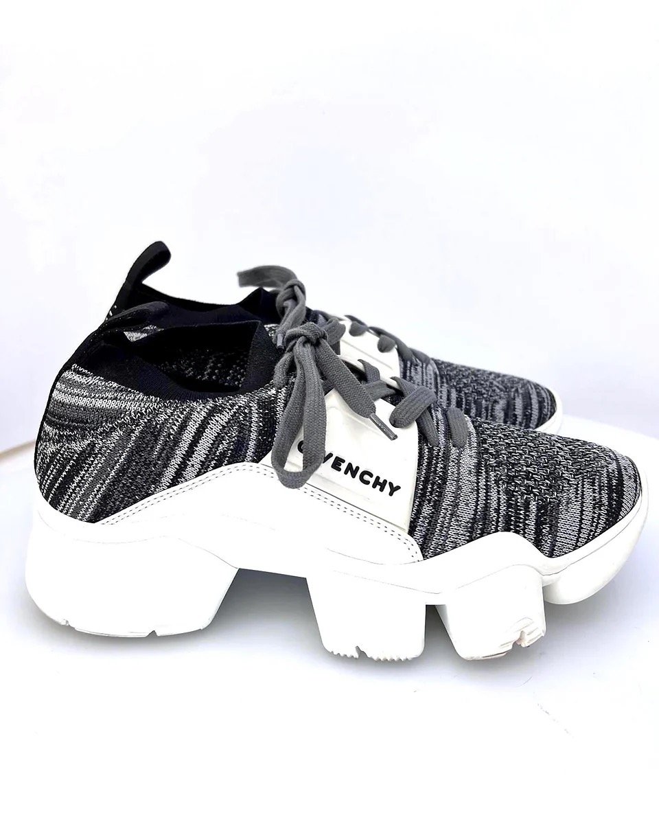 Givenchy Grey/White Knit Fabric and Rubber Jaw Low Top