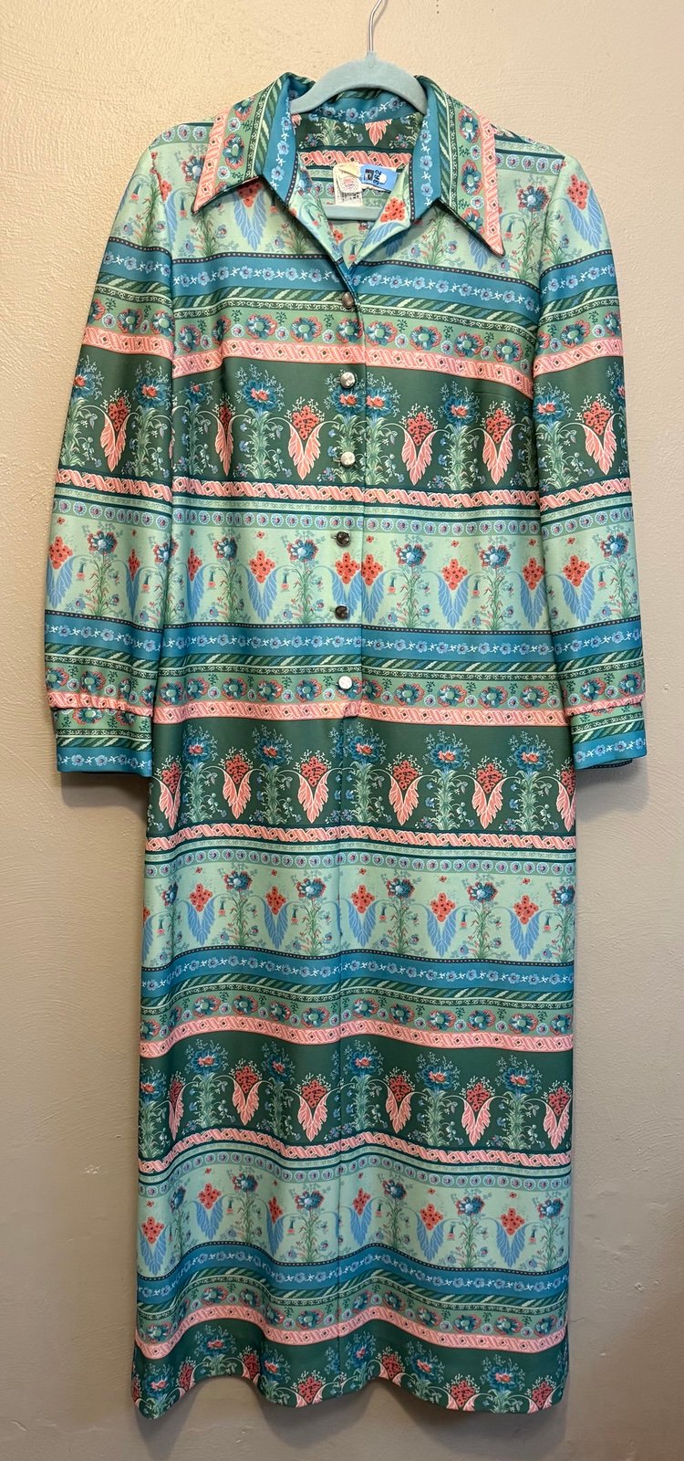 Vintage 1970’s Floral Pastel Lady Carol Of New York Hostess Evening Maxi Dress
