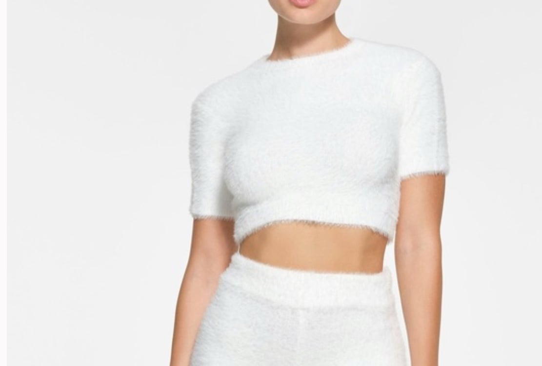 Rare Limited Edition Skims Feathery Intimates Super Cropped T-Shirt | Marble