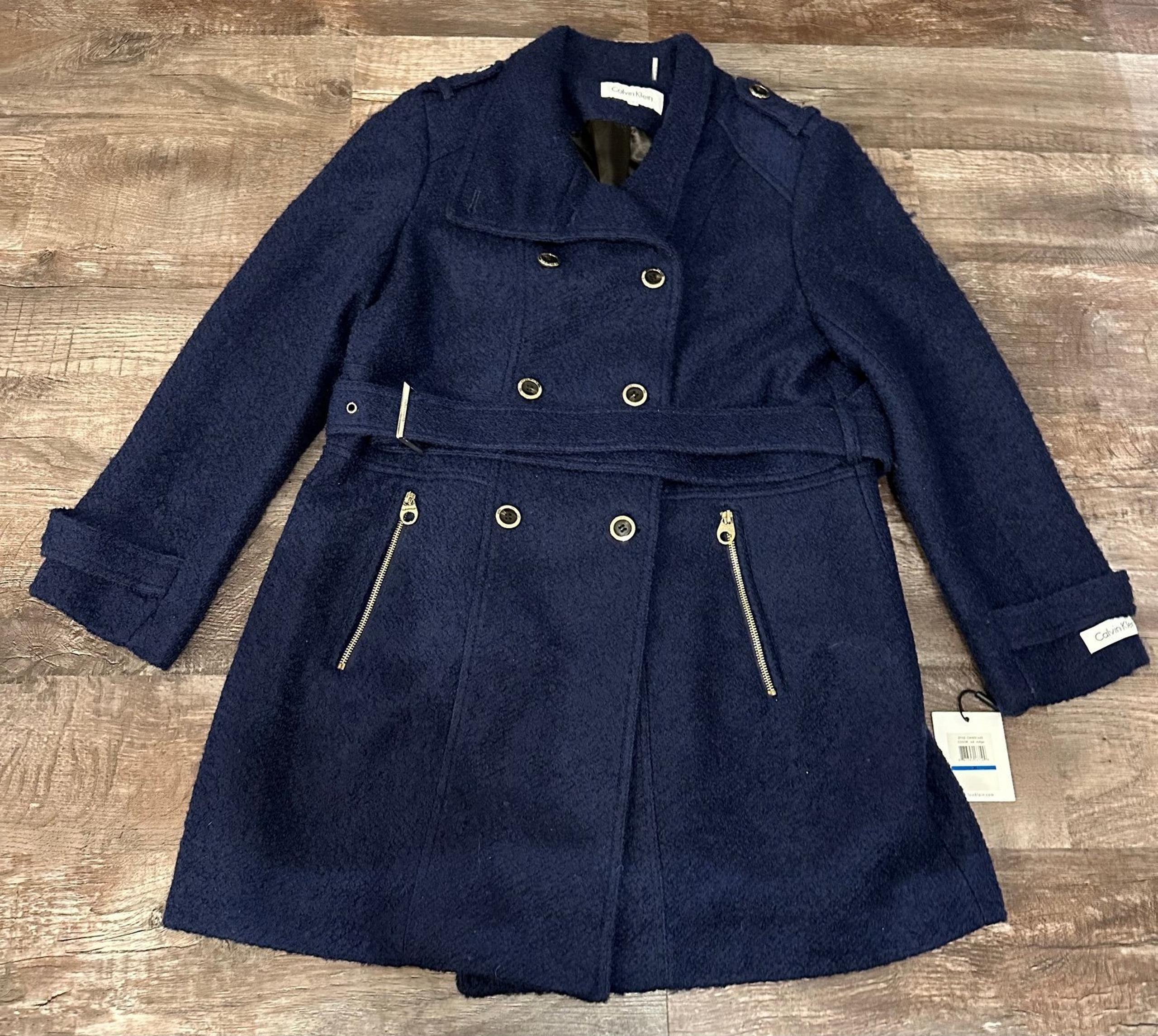 Calvin Klein Wool Blend Belted Peacoat Indigo Blue NWT  Womens Xlarge