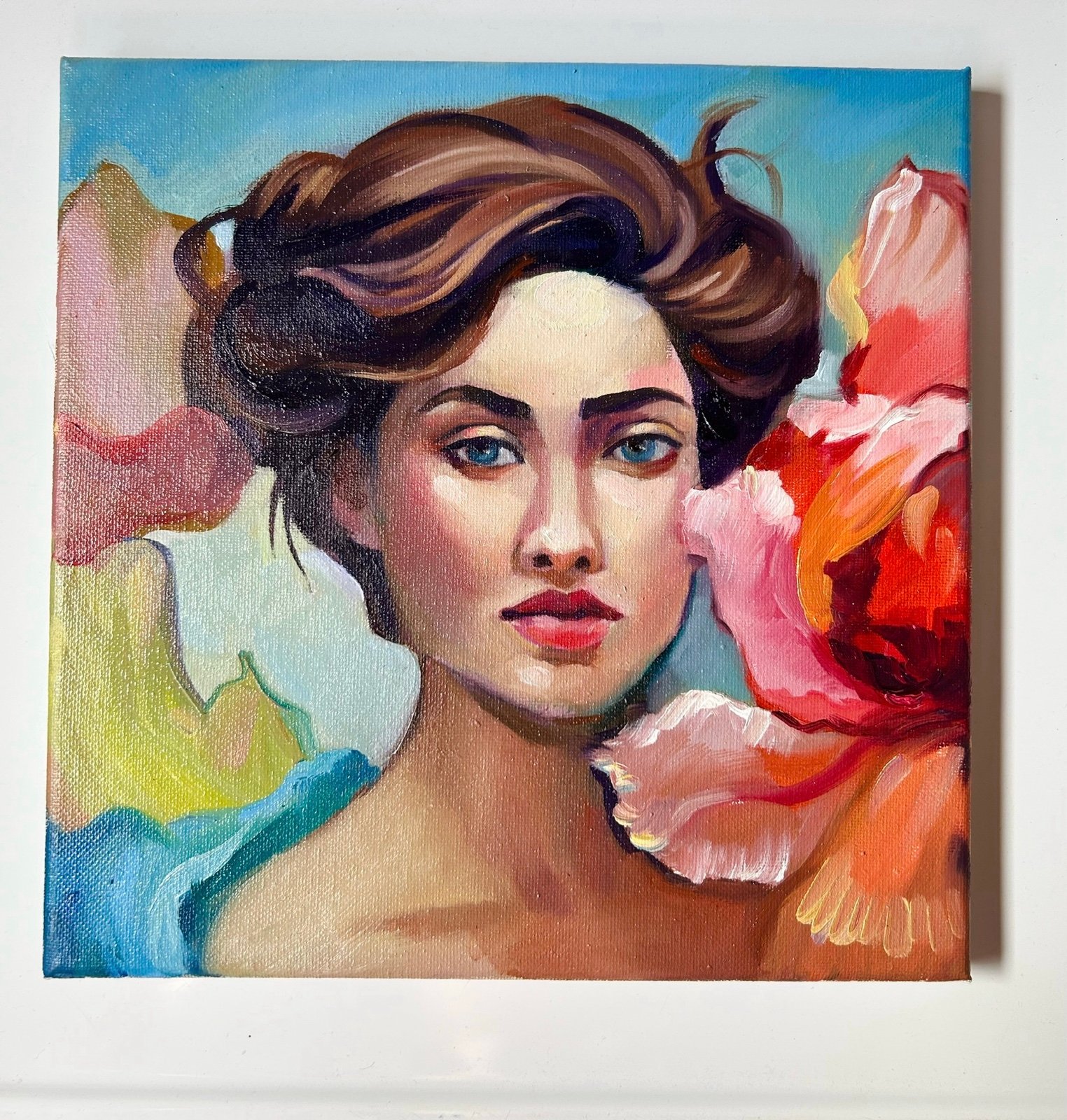 oil paintings original “Blooming flowers”, 10x10, oil on canvas