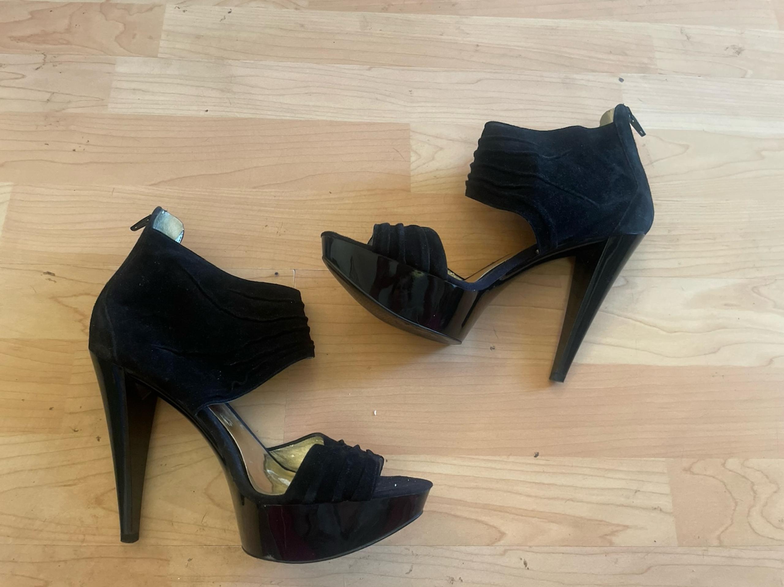 CARLOS BY CARLOS SANTANA Groove Black Suede Leather Platform Heels Sz 8 Casual
H