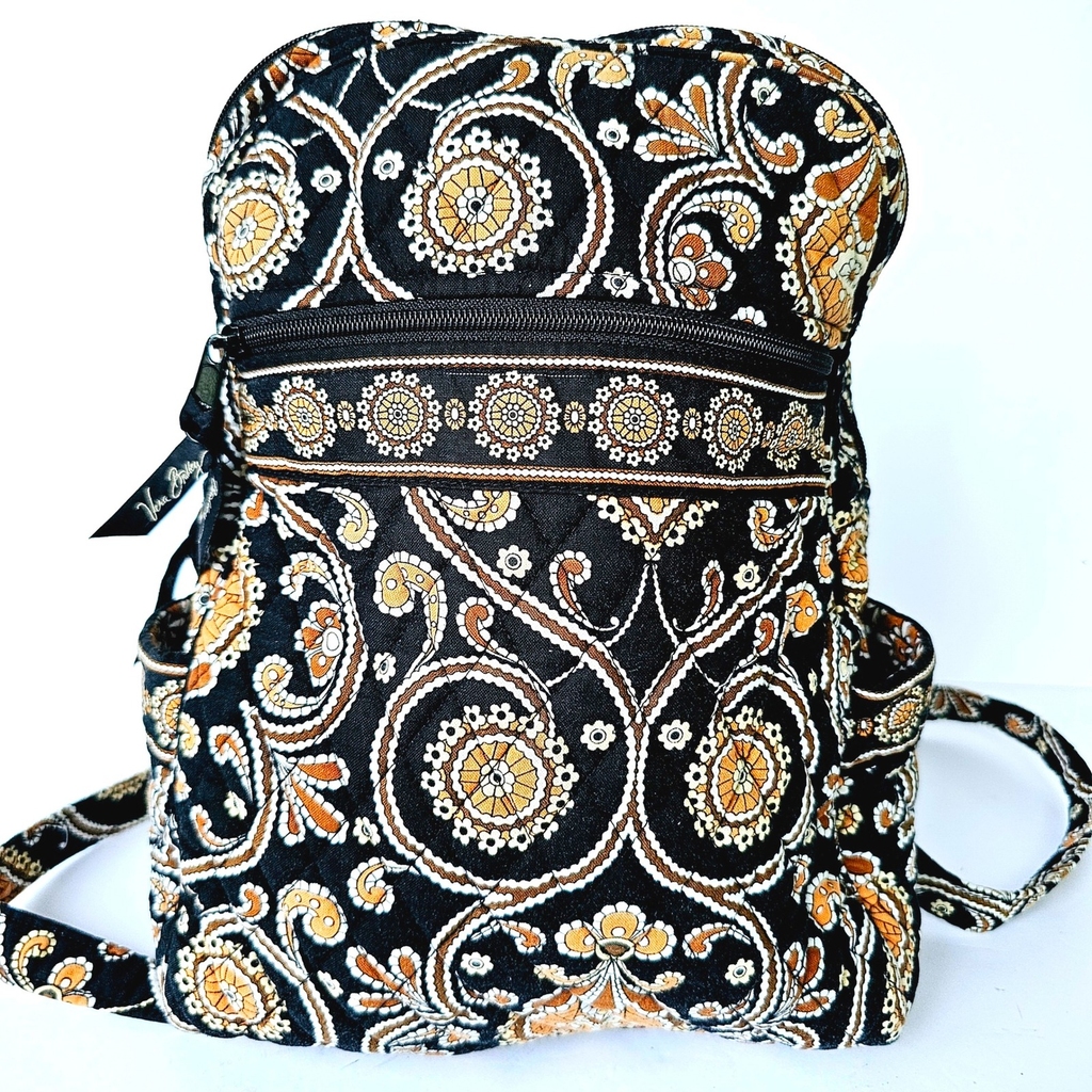Vera Bradley Retired Caffe Latte Paisley Small Backpack Black Brown - B771.1