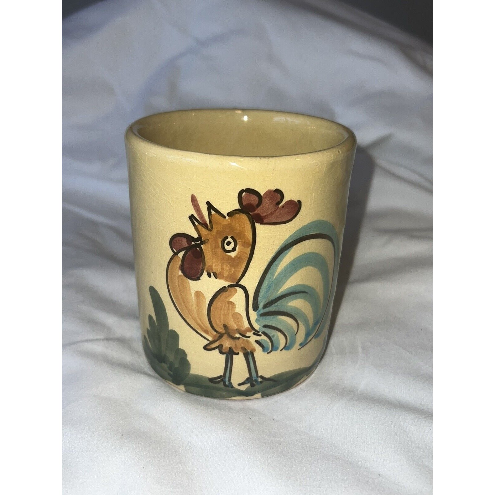 Vintage Handpainted Lamas Country chic Rooster Mug Yellow Cottage core Chicken