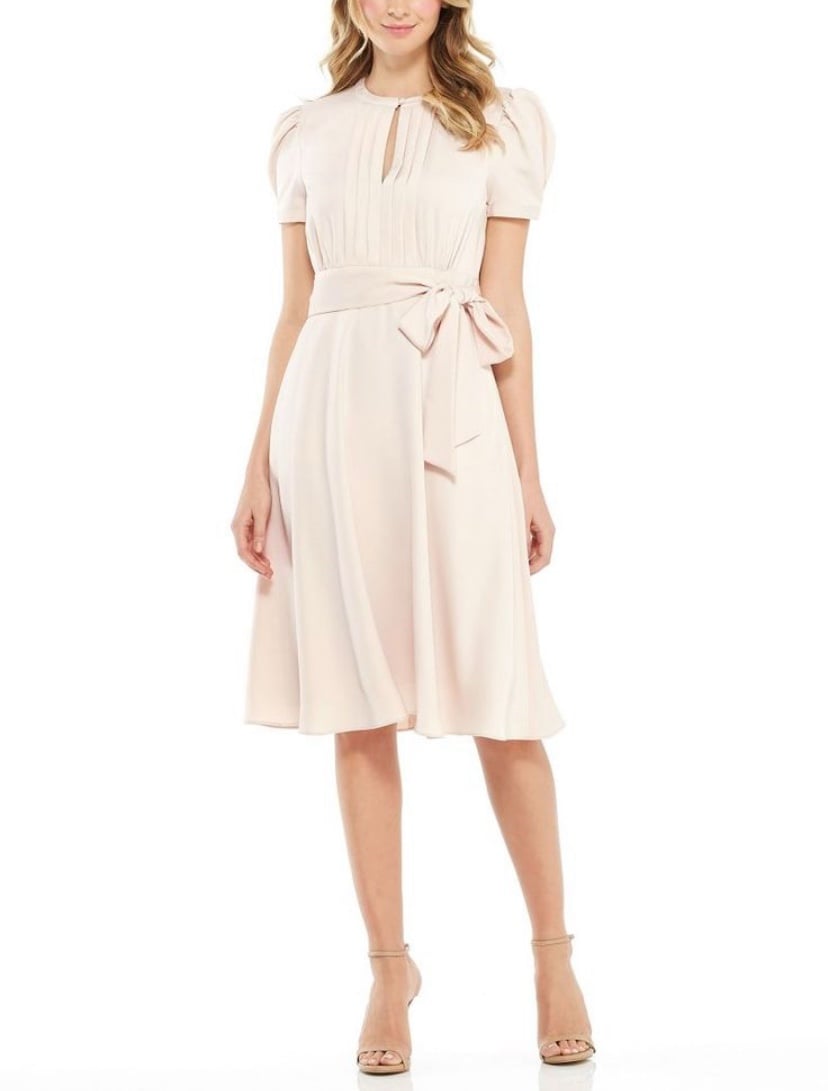 Gal Meets Glam Collection Marilyn Cream Knee Length Belted, 178 Dress 4