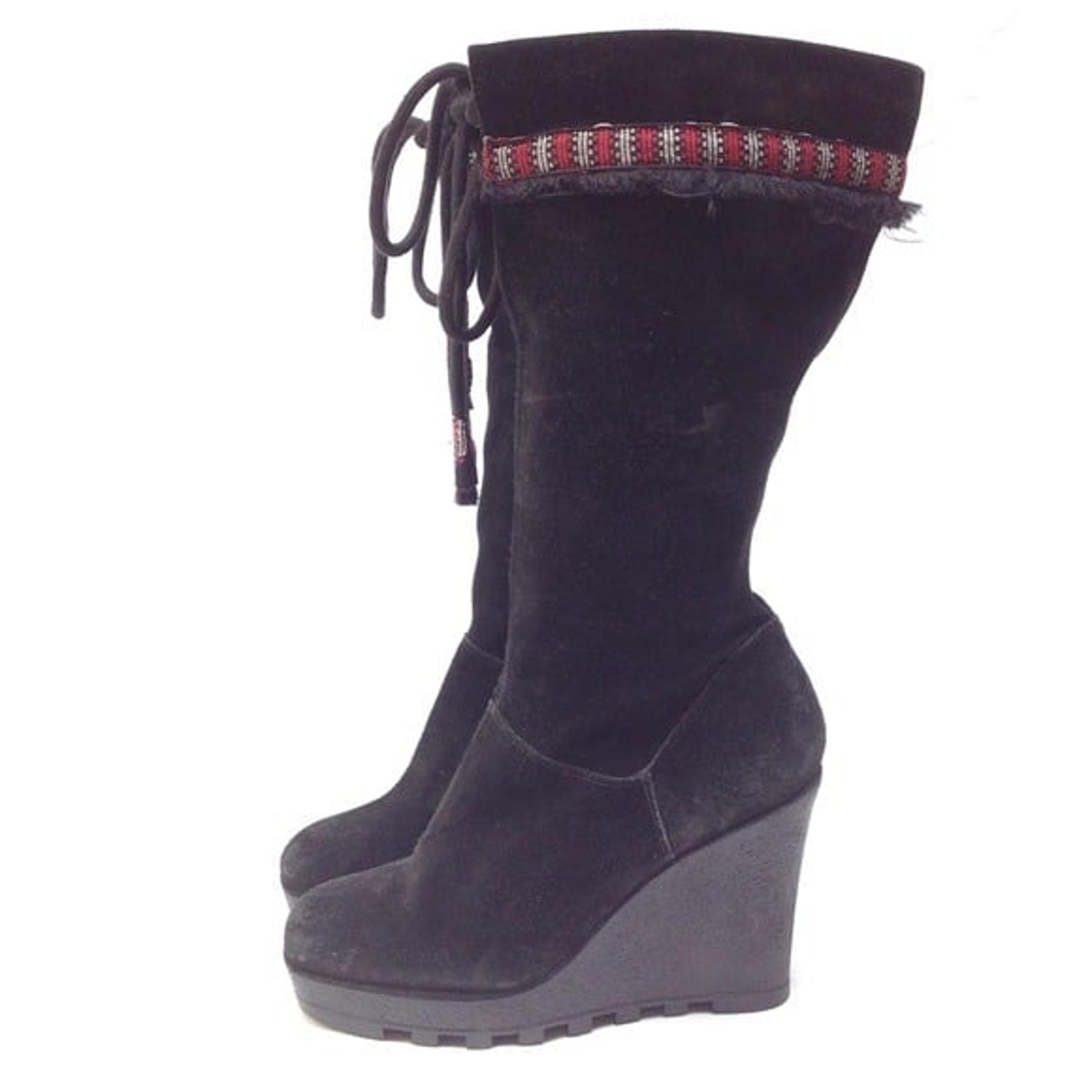 Diane Von Furstenberg Boots Womens 9.5 Black Jimson Tall Wedge Suede Knee High