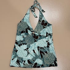 Vintage 90s Y2k Blue Floral Halter Top Coconut Girl Coastal Granddaughter S