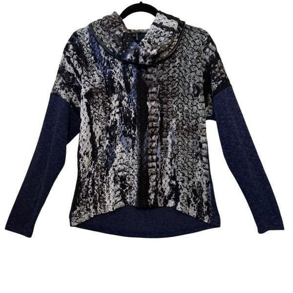 Alberto Makali Solo Tintoreria Blue Pique Knit Cowl Neck top Size M