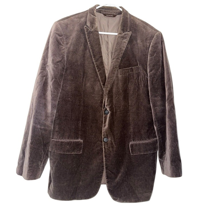 Merona Mens 100% Cotton Velvet Blazer Sz 42R Mushroom Brown 2 Button Jacket