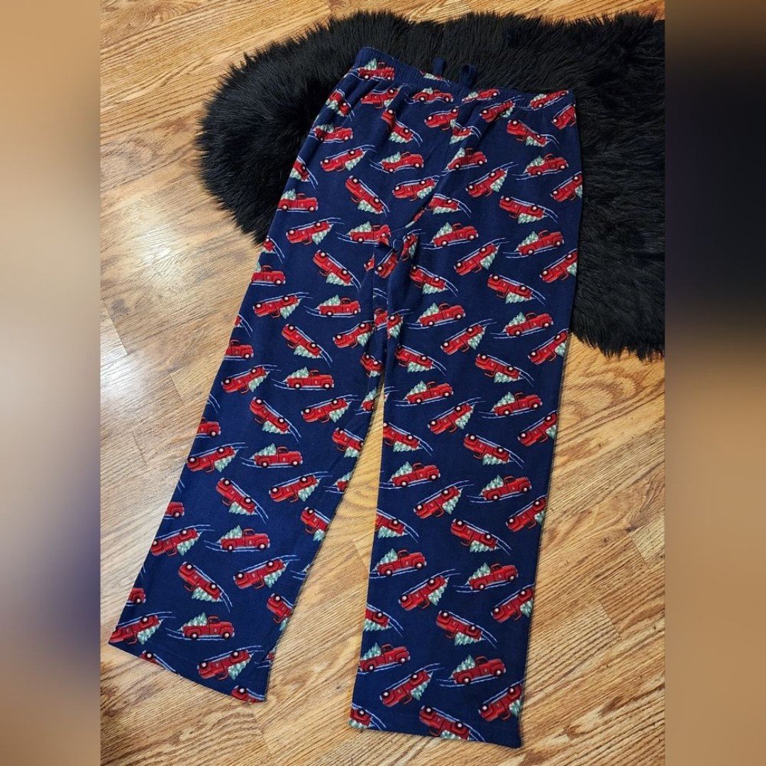 Croft and Barrow Plush Fleece Pajama Pants Red Farmhouse Trucks Men’s Size M