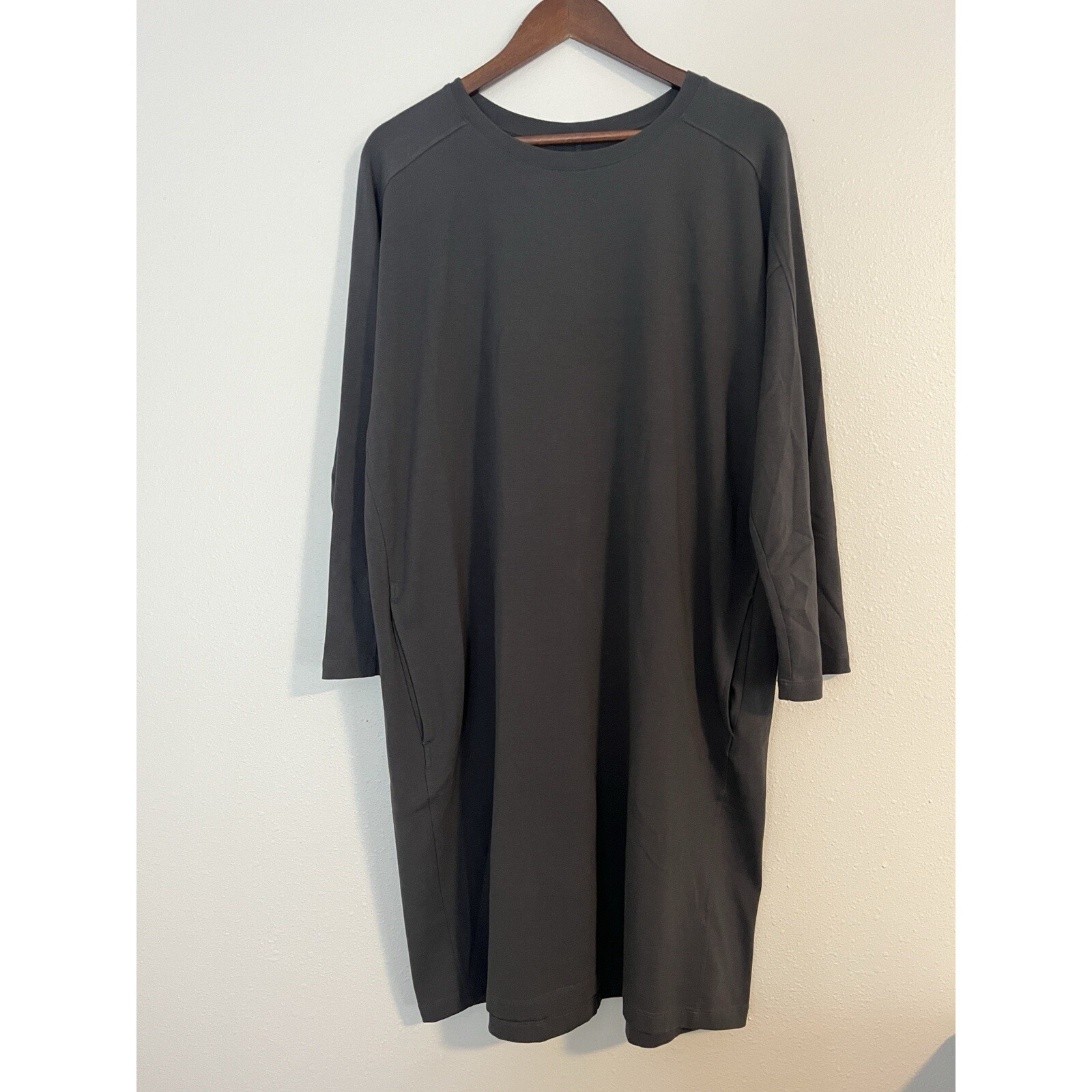 Eileen Fisher Dress Women's Large L Gray Cotton Jersey 3/4 Sleeve Pockets