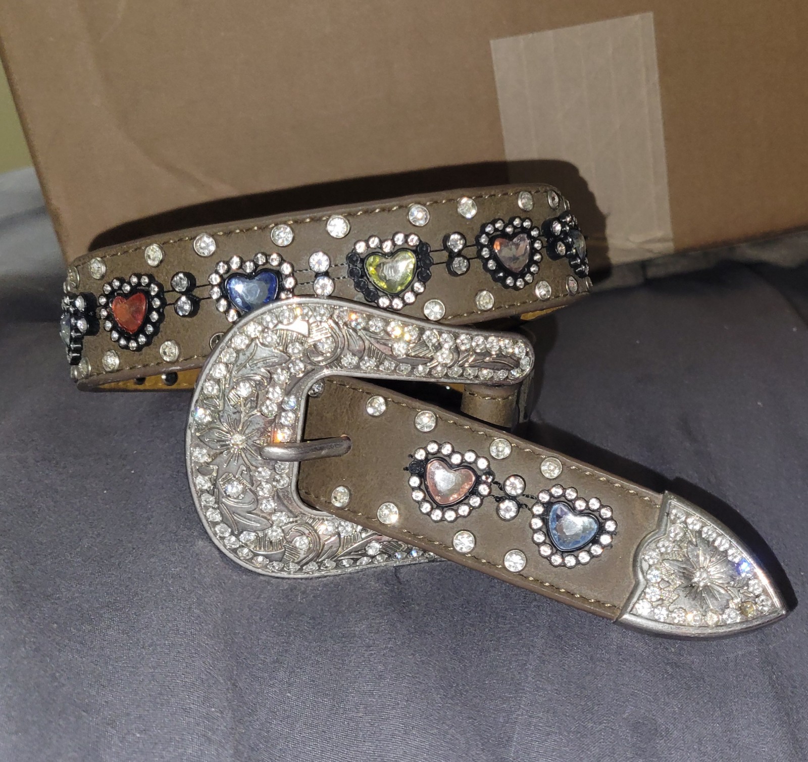 Nacona Leather Western Belt With Rhymestone Hearts Youth