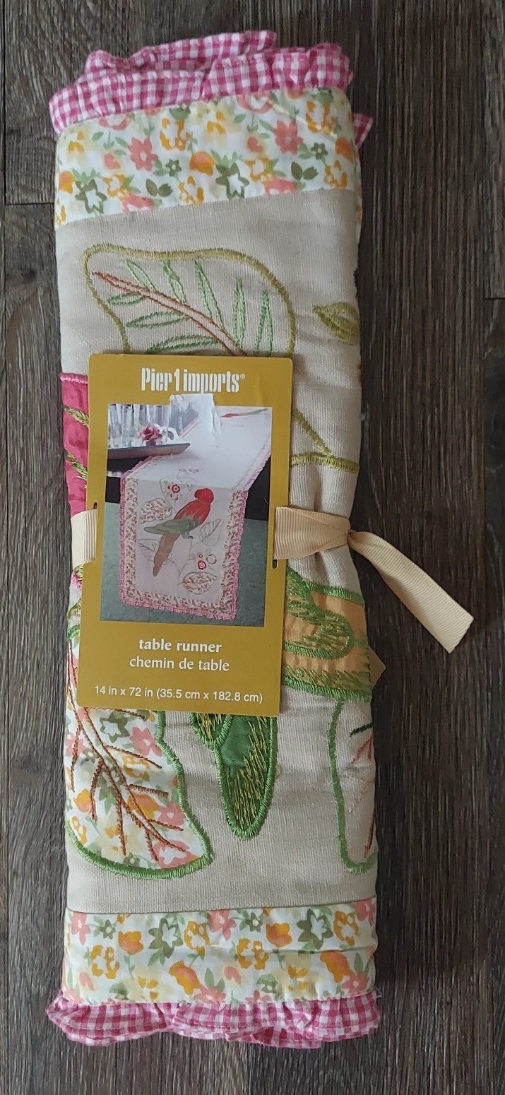 Pier 1 Imports Parrot Floral Embroidered Table Runner NEW