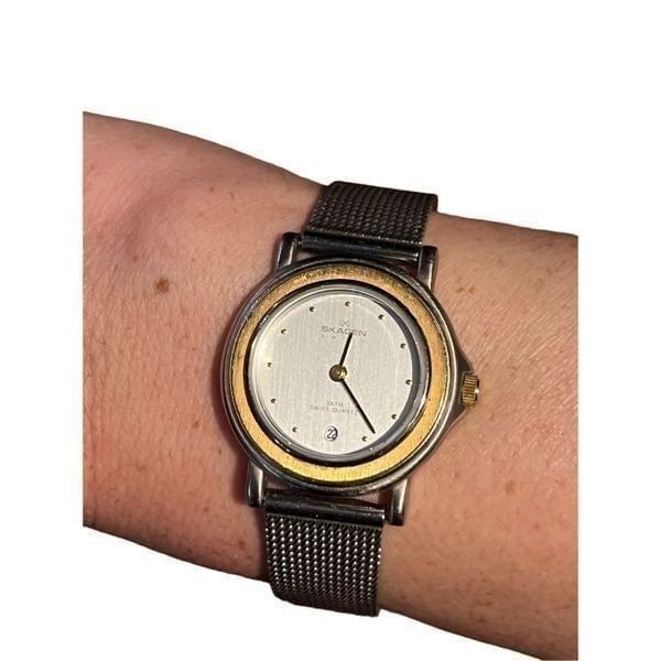 Working Vintage Two-tone Skagen Watch Women Elegant Ladies Watch New Battery