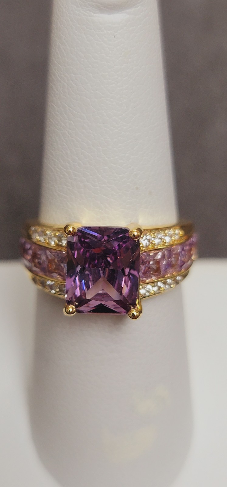 R620 Elegant Amethyst CZ Cocktail Ring. Size 7.5
