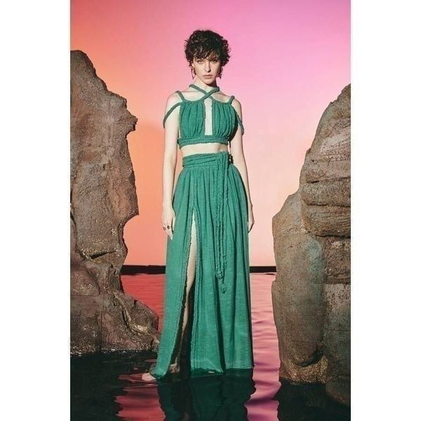LACE The Label Green Kaftan Crop Top and Skirt SET NWT690