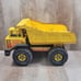 Vintage 80s Mighty Tonka XMB-975 Pressed Steel Dump Truck Yellow Turbo Diesel
