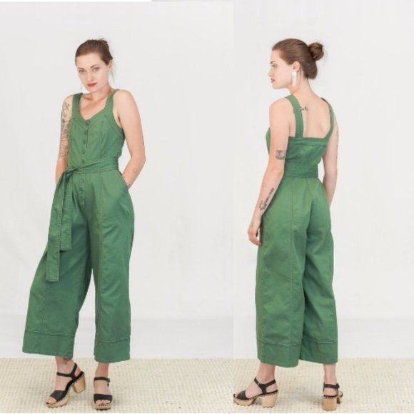Ulla Johnson Robbie Denim Pine Green Button Overall Strap Jumpsuit Size 4