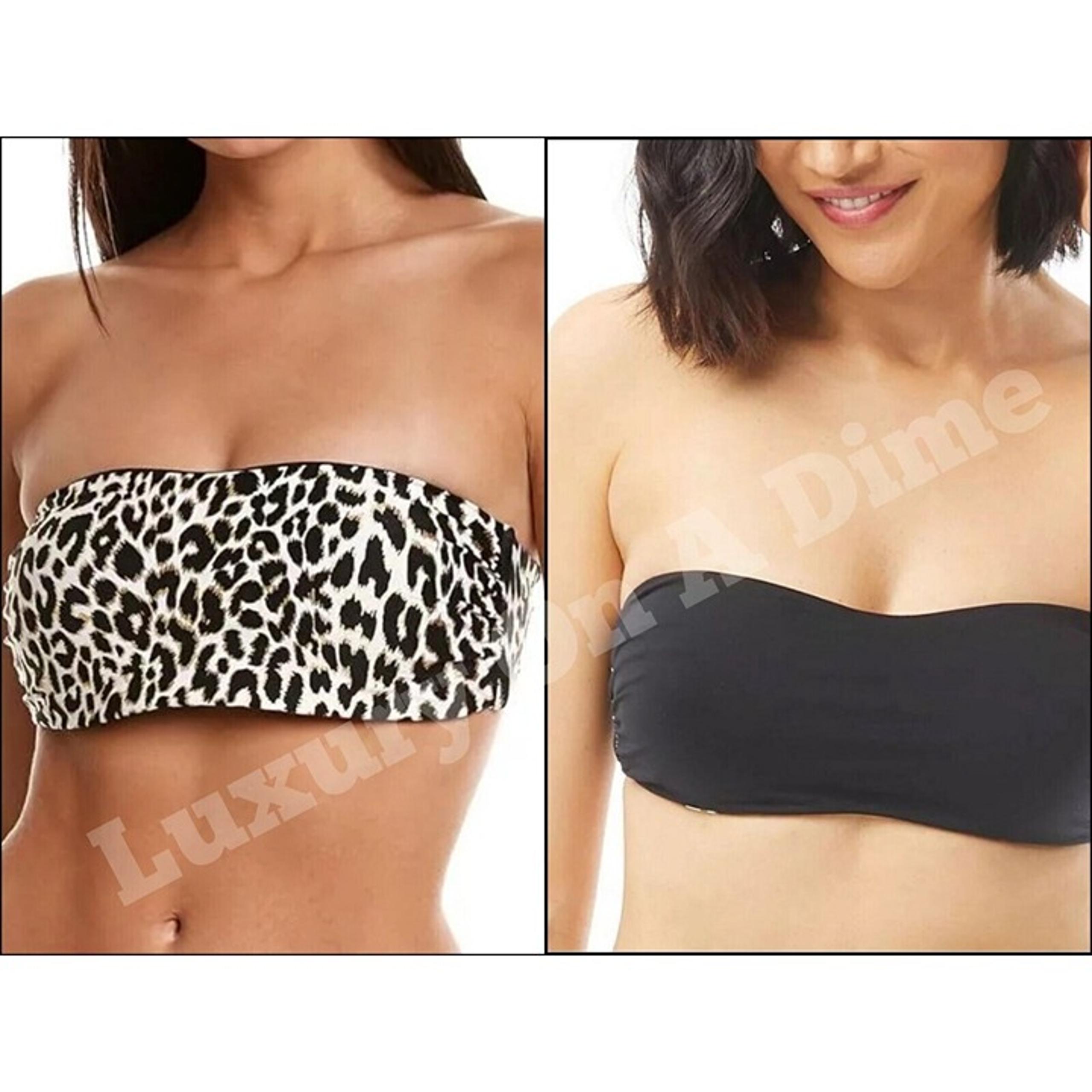 Carmen Marc Valvo Bikini Top Reversible Bandeau Gold Cheetah Cat Black Strapless