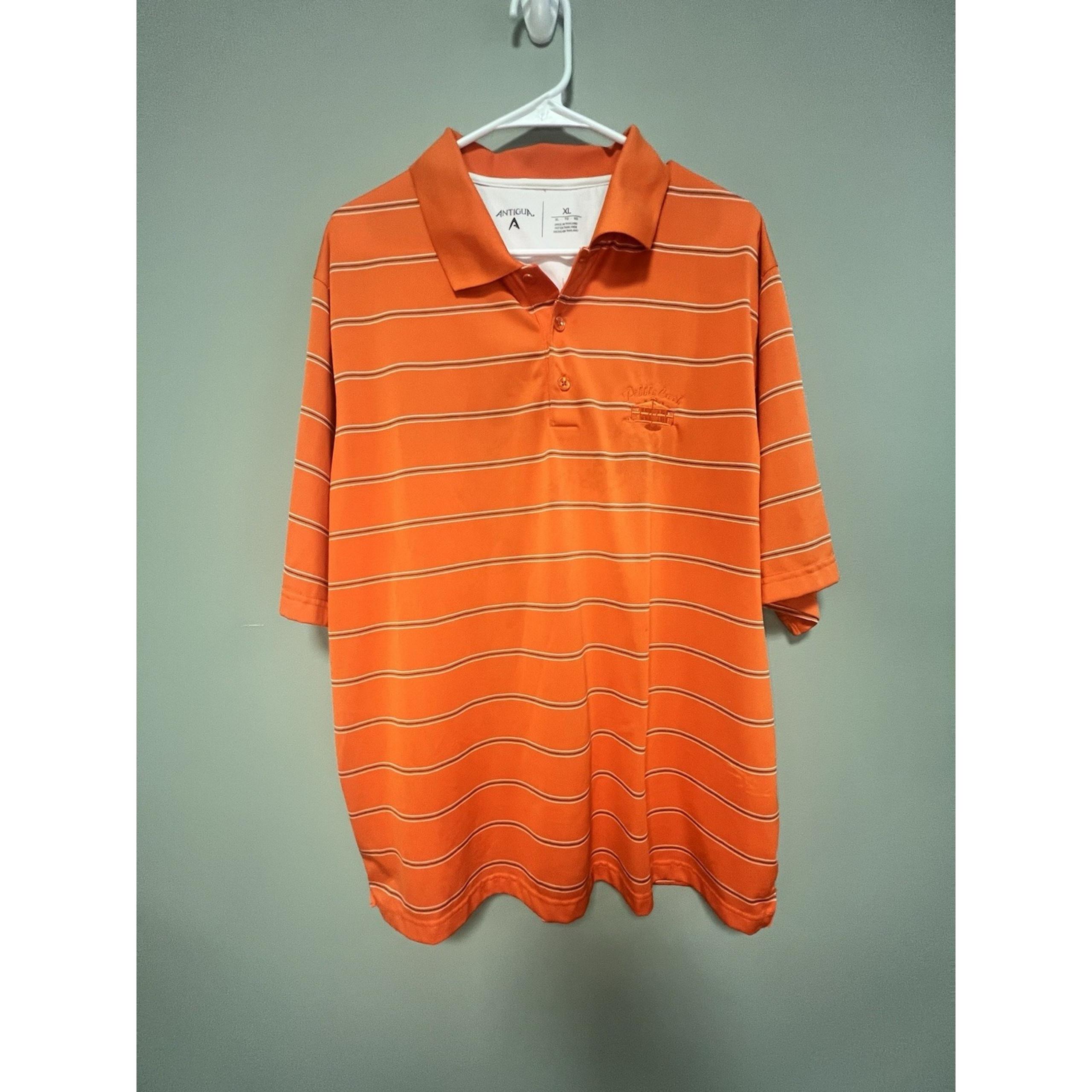 Antiqua Men's Golf Polo Shirt XL Orange Stripe Pebble Creek Logo