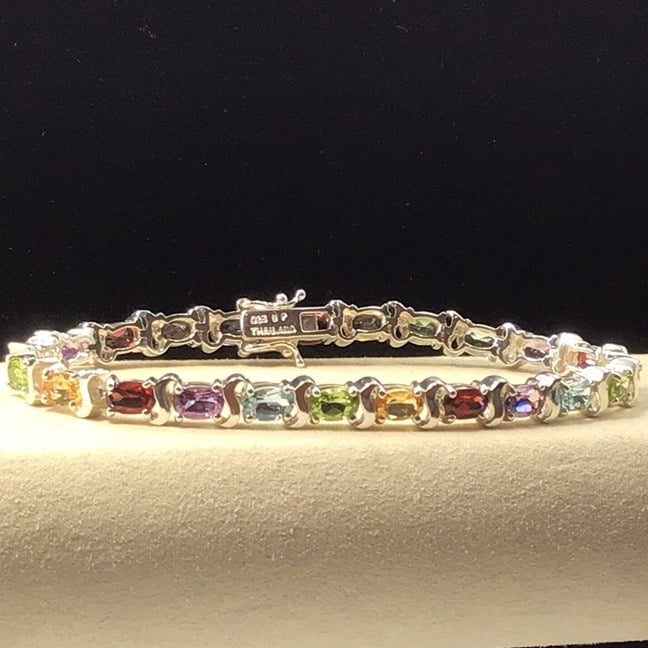 Sterling Silver Multi Gemstone Bracelet Thailand 16g 6mm 7.25”