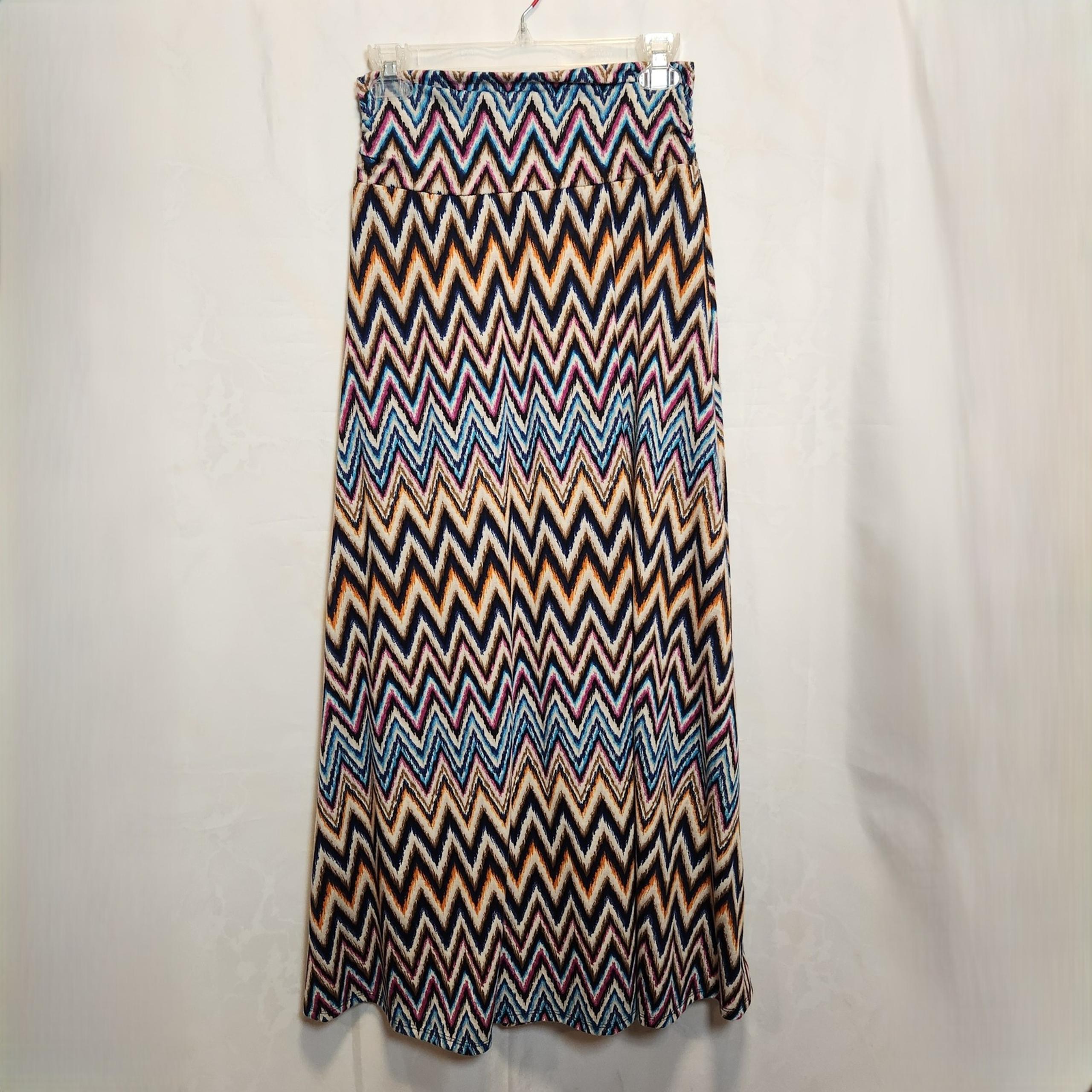 Joe B by Joe Benbasset Maxi Skirt Women's M Chevron Multi-Color Ruched Waistline