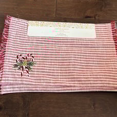 Cynthia Rowley Placemats 4 Embroidered Christmas Striped Candy Cane Gold New