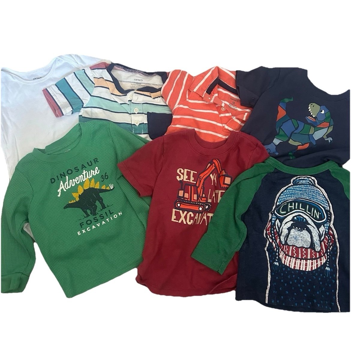 Lot Of 7 Toddler Boy Tops Shirts Long Sleeve Short Sleeve Size 12-18 Months